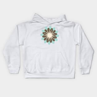 Retro Flower in Light Blue, Brown and Cream Kids Hoodie